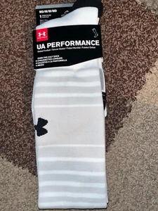 NWT Under Armour White Gray Stripe Performance Over The Calf Socks Med 4-8.5 - Picture 1 of 2