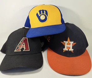 MLB Brewers, Astros & Dbacks LOT New Era Fitted Hats 59fifty, 39, Genuine Merchs - Picture 1 of 9