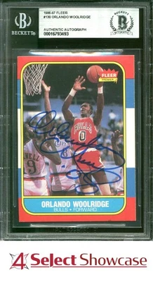 1986 FLEER #130 ORLANDO WOOLRIDGE RC BULLS BGS AUTHENTIC AUTOGRAPH - Image 1 of 4