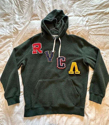RVCA Sherpa Fleece Hoodie Sweatshirt Green Patch Logo Size S Small - Image 1 of 4