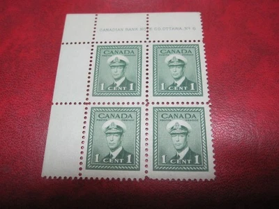 CANADA Unitrade# 249 1c KING GEORGE VI WAR ISSUE UL PLATE# 6 STAMPS ARE MNH - Image 1 of 2
