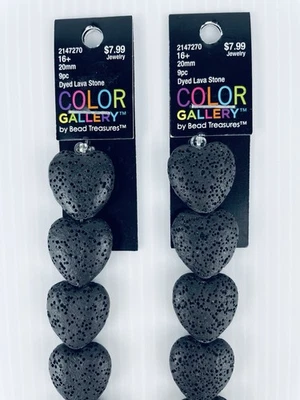 2 hebras (18 piezas) de cuentas de piedra de lava teñida, en forma de corazón 3D Foto 1 de 4
