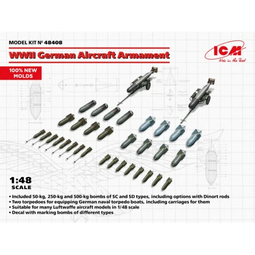 WWII GERMAN AIRCRAFT ARMAMENT KIT 1:48 Icm Kit Aerei Modellino Nuovo - Immagine 1 di 1