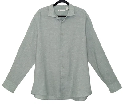 Cubavera Men's Button Up Shirt XXL Long Roll Tab Sleeve Linen Blend Pale Green - Image 1 of 4