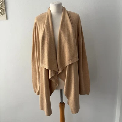 Lands' End Edge to Edge Cardigan Size XL Beige Waterfall Open Front 100% Cotton - Image 1 of 4