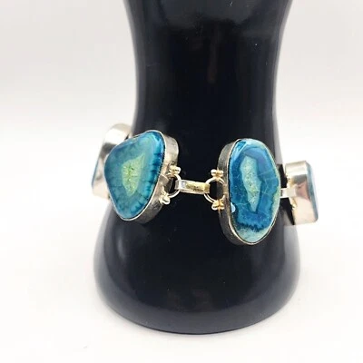 Pulsera con cierre de palanca de piedra ágata azul color turquesa plata 925 Foto 1 de 4
