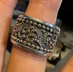 Vtg 925 Sterling Silver LOIS HILL Indonesia Flower Carved Wide Band Ring Sz 7 - Picture 1 of 5