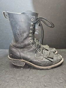 Vintage Hoffman Packer Style Leather Work Boots #9032 Men's Size 8 E Aged Black - Picture 1 of 14