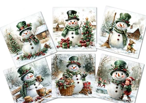 6 Holly Jolly Snowmen Christmas Card Toppers Card Making Decorations - Set A - Picture 1 of 2