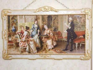 QUADRO IN LEGNO AVORIO FOGLIA ORO CON CRISTALLI CON PERSONAGGI ARREDO CASA - Imagen 1 de 1