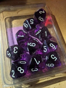 Chessex CHX 23207 Set of 10 D10 Dice - Translucent Purple w/ White - Picture 1 of 2