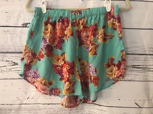 Ambiance Apparel Womens Floral Shorts Plus Sz 1X Green Pink Yellow Elastic Casua - Picture 1 of 5