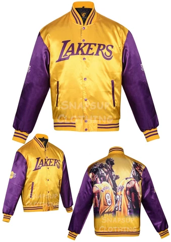 Los Angeles Lakers Champ City Full Snap Golden Satin Bomber Style Jacket Cover