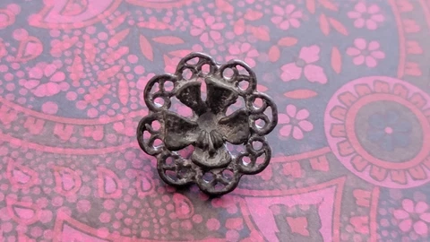 Scarce Antique Metal Button Flower Orchid Shaped Cover
