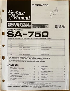 PIONEER SA-750 STEREO AMPLIFIER ORIGINAL SERVICE REPAIR MANUAL - Picture 1 of 1