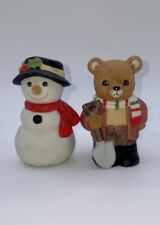 Vintage Homco Pair Of Snowman & Bear With Shovel Figurines # 5101