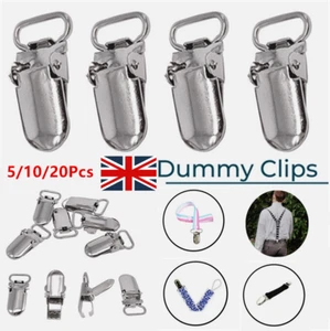 5/10/20X Baby Dummy Clip Silver Metal Brace Pacifier Holder Strap Suspender Hook - Picture 1 of 25