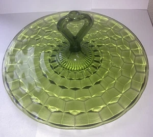 Vintage Whitehall Indiana Cube Pattern Sandwich Tray - Green Glass  - Picture 1 of 4