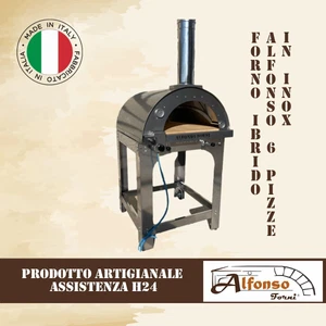 Gasbackofen Holz Alfonso 4 Pizzen Hybrid mit Dach und Edelstahlwagen - Bild 1 von 9
