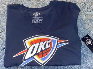 Nwt NBA Oklahoma City Thunder Womens V-neck T- ShIrt. Sz Small/Navy Blue. By ‘47 - Picture 1 of 1