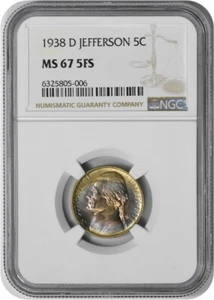 1938-D Jefferson Nickel MS67 5FS NGC - Picture 1 of 2