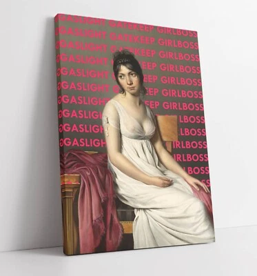 PORTRAIT OF YOUNG WOMAN IN WHITE "GIRLBOSS" -DEEP FRAMED CANVAS WALL ART PRINT - Image 1 of 2