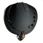 Puffy Heart Copper Foil Pendant Layered Illusion Necklace Black Faceted Beads