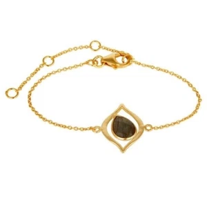 18K Gold Plated 925 Sterling Silver Labradorite Gemstone Jewelry Bracelet - Picture 1 of 4