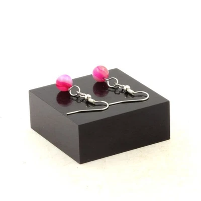 Pietre E Minéraux. Orecchini 1 Perla Agata Crackle Fucsia 8 MM IN - Immagine 1 di 2