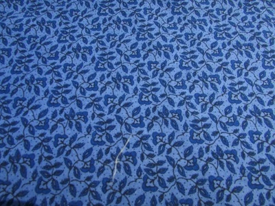 VTG Cranston Print Works Quilt Fabric Blue with Blue Leaves Black Stems 1 Yard - Image 1 of 4