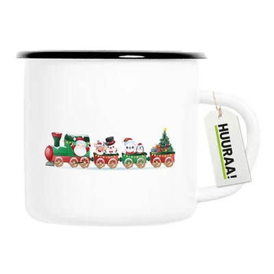 HELLWEG DRUCKEREI Emaille Tasse Weihnachtszug Weihnachten Geschenkidee Weihnachtszug Geschenk Präs