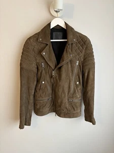 ALL SAINTS Suede Leather Jacket Small Mens Brown IMARA Biker Bomber Rare Moto S - Picture 1 of 11