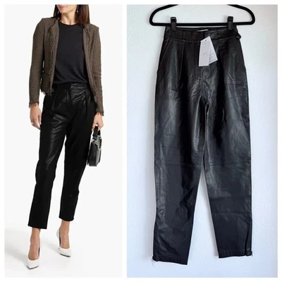 Pantalones de cuero con puño y cremallera cónica IRO Paris Stara nuevos con etiquetas en negro talla 32 (US 0) Foto 1 de 4