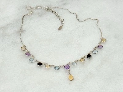 Collar de espinela con topacio de zafiro genuino de varias piedras preciosas en plata de ley maciza Foto 1 de 3