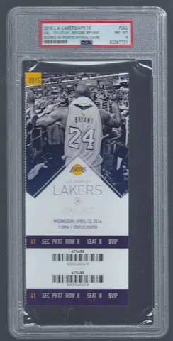 PSA 8 - KOBE BRYANT FINAL GAME - 2016 NBA JAZZ @ LAKERS FULL UNUSED TICKET Cover
