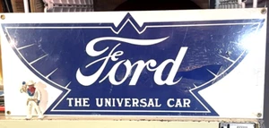 FORD ~ THE UNIVERSAL CAR Porcelain Enameled Steel Sign 18-1/4”x7-3/8” ~A. Rooney - Picture 1 of 6