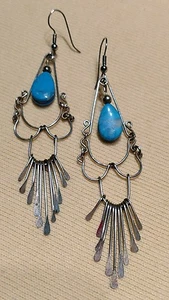Exquisite leichte Sterlingsilber 4 Zoll Ohrhänger/Hänger blau Türkis Ohrringe - Bild 1 von 7