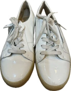 Paul Green Carla Laced-up Side Zip White Patent Leather Sneakers Women's US SZ 8 - Picture 1 of 18