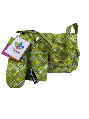 Kalencom New Orleans Laminate Diaper Bag Pouch Bottle Holder ￼Lime Green Blue - Image 1 of 4