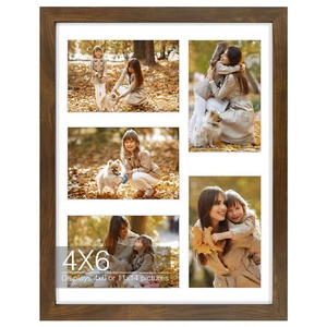 11x14 Collage Photo Frame for 5-4x6 Pictures Solid Wood Tempered Glass - Picture 1 of 10