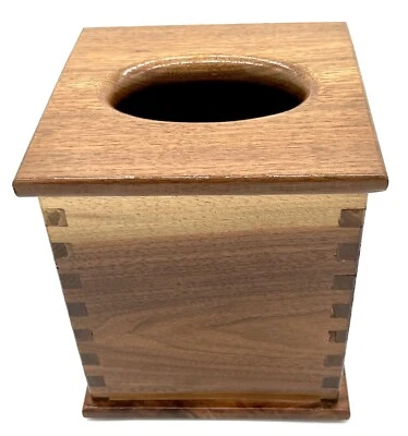 Vintage Solid Wood Square Dovetail Tissue Box Cover - BEAUTIFUL! - Image 1 of 4