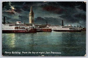A236 Vintage Postkarte Fährgebäude bei Nacht in San Francisco Bay Kalifornien - Bild 1 von 2