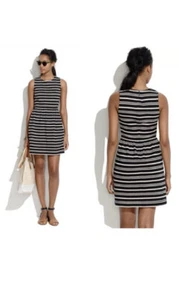 Madewell Afternoon Dress Size S Textured Stripe Black Ivory Sleeveless Pockets - Picture 1 of 5