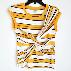 Habitual Girl Short Sleeve Twist Top Girls Size 12 Yellow/White/Navy Striped - Picture 1 of 5