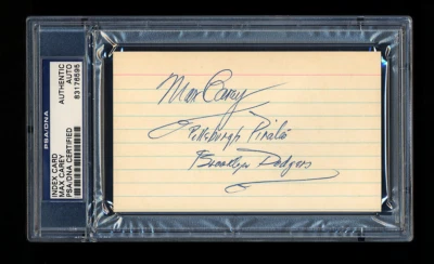 MAX CAREY SIGNED INDEX CARD PSA/DNA AUTOGRAPHED HOF PITTSBURGH PIRATES WSC - Image 1 of 2