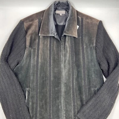 Adolfo Womens Bomber Jacket Size L Brown Leather Vintage Grunge Minimalist Foto 1 de 4