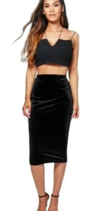 INC Velvet Midi Skirt Straight Pencil High Waist Back Slit Sz2 S Career new $155 - Picture 1 of 6