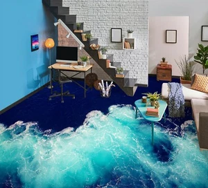 3D Blue Waves 54RAI71 Floor WallPaper Murals Wall Print Decal AJ WALL Fay - Picture 1 of 5
