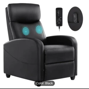 Recliner Chair for Adults, Massage Leather Small Recliner Light Black - Picture 1 of 11