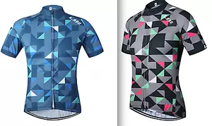Yianerm Men's Cycling Jersey Short Slv FULL ZIP Blue Gray POCKETS Cycling Top L - Picture 1 of 25